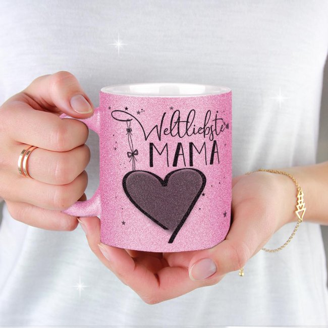 Glitzertasse in Rosa - mit Foto selbst gestalten