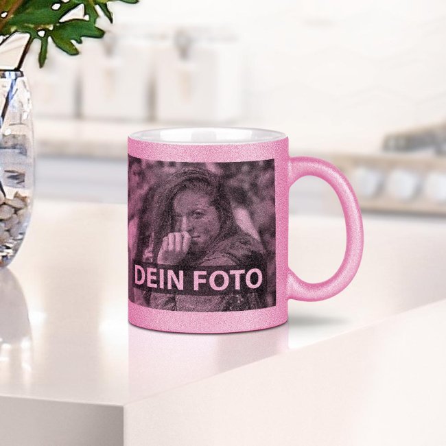 Glitzertasse in Rosa - mit Foto selbst gestalten