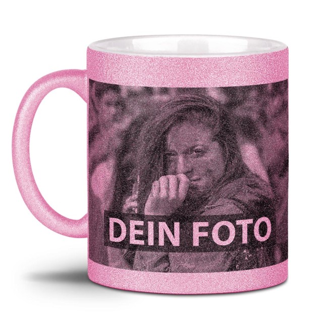 Glitzertasse in Rosa - mit Foto selbst gestalten
