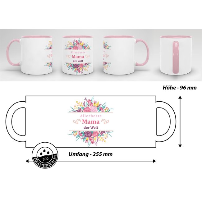 Geschenk-Set zum Muttertag - Allerbeste Mama - Tasse Innen &amp; Henkel rosa mit Spruch inkl. Gru&szlig;karte und Geschenk-Verpackung