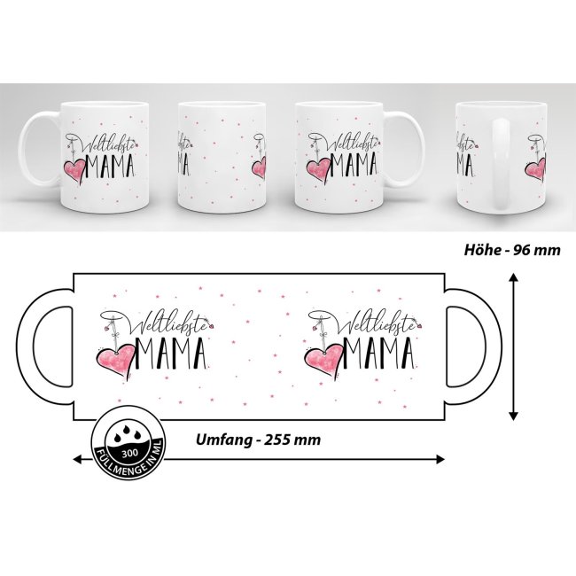 Geschenk-Set zum Muttertag - Weltliebste Mama - Tasse in Wei&szlig; mit Spruch inkl. Gru&szlig;karte und Geschenk-Verpackung