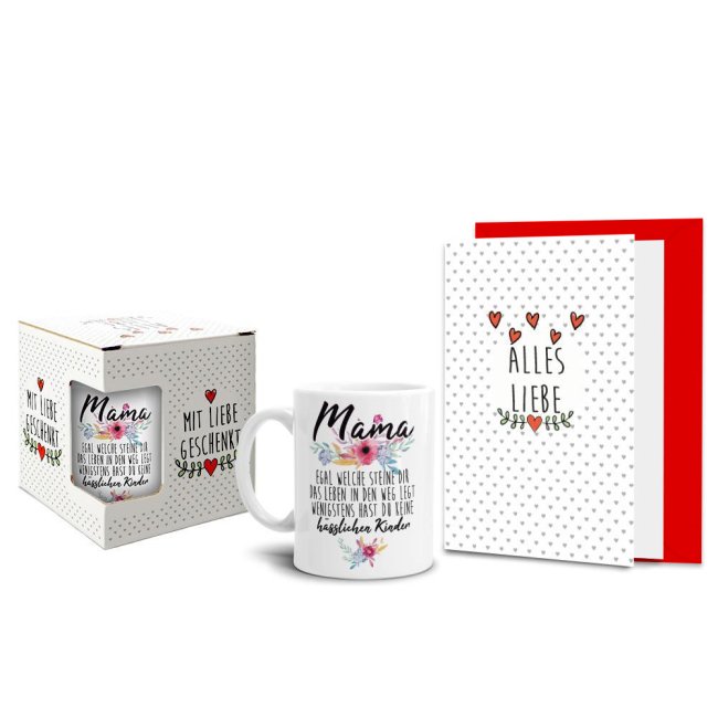 Geschenk-Set - Keine h&auml;sslichen Kinder - Tasse inkl. Gru&szlig;karte und Geschenk-Box