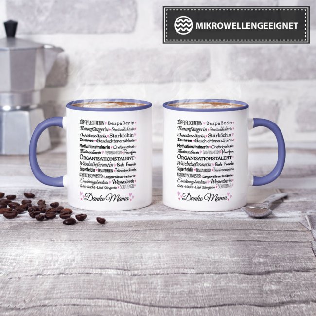 Tasse mit Spruch f&uuml;r Mama - Danke Mama -  Innen &amp; Henkel Cambridge Blau