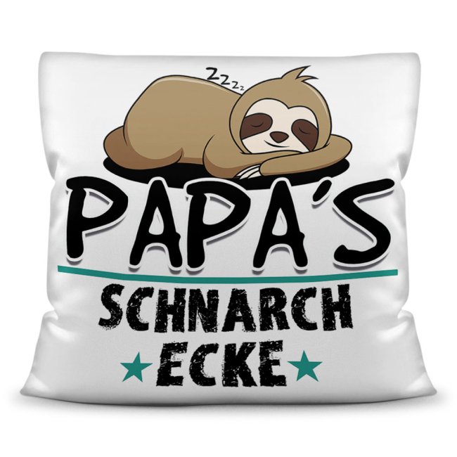 Kuschel-Kissen mit Spruch f&uuml;r Papa - Papas Schnarch-Ecke - Kissen Wei&szlig;