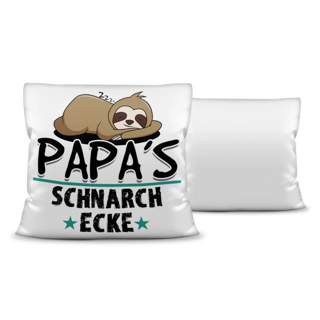 Kuschel-Kissen mit Spruch f&uuml;r Papa - Papas Schnarch-Ecke - Kissen Wei&szlig;