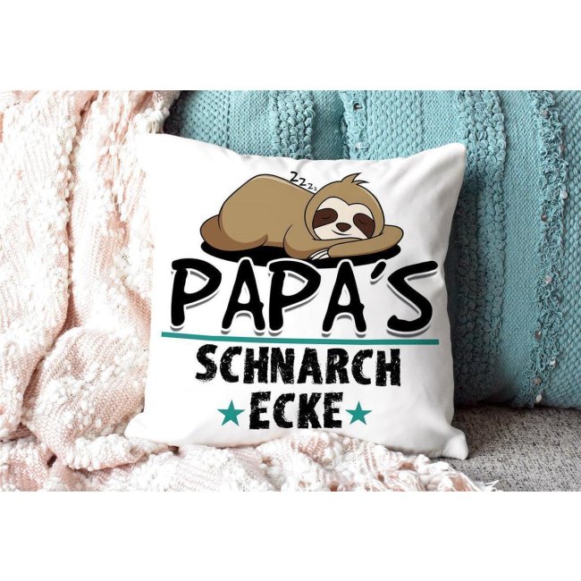 Kuschel-Kissen mit Spruch f&uuml;r Papa - Papas Schnarch-Ecke - Kissen Wei&szlig;