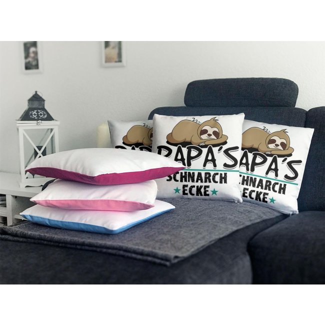 Kuschel-Kissen mit Spruch f&uuml;r Papa - Papas Schnarch-Ecke - Kissen Wei&szlig;