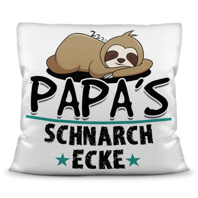 Kuschel-Kissen mit Spruch f&uuml;r Papa - Papas Schnarch-Ecke - Kissen Wei&szlig; - flauschig