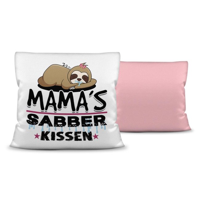 Kuschel-Kissen mit Spruch f&uuml;r Mama - Mamas Sabber-Kissen - Farbkissen R&uuml;ckseite Rosa