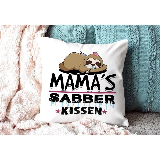 Kuschel-Kissen mit Spruch f&uuml;r Mama - Mamas Sabber-Kissen - Farbkissen R&uuml;ckseite Rosa