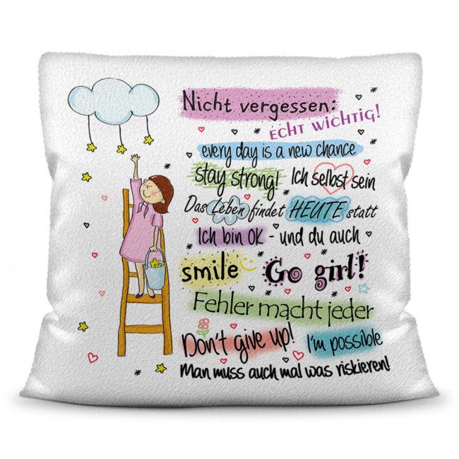 Kissen f&uuml;r M&auml;dchen - Go Girl - Kissen Wei&szlig; - flauschig