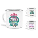 Emaille Tasse Camping mit Spruch