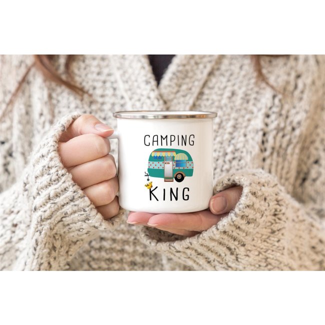 Emaille Tasse - Camping King - 480 ml