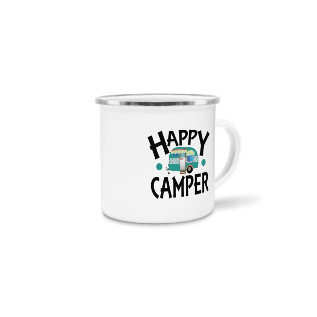 Emaille Tasse - Happy Camper - 480 ml