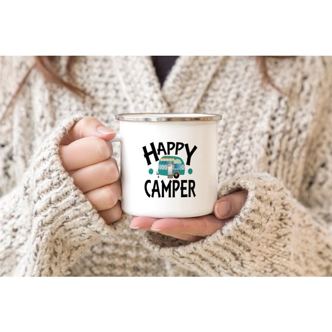 Emaille Tasse - Happy Camper - 480 ml