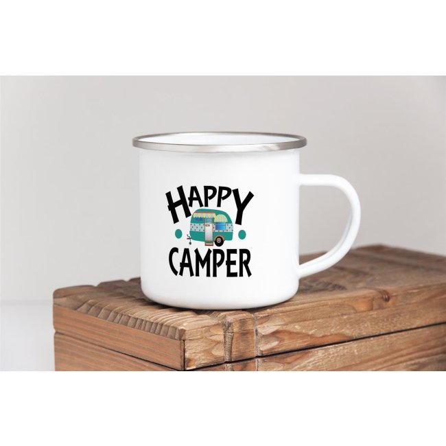 Emaille Tasse - Happy Camper - 480 ml