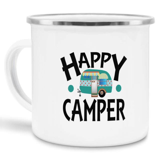 Emaille Tasse - Happy Camper - 480 ml