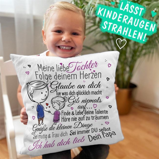 Kissen f&uuml;r Kinder - Von Papa f&uuml;r die Tochter - Kissen Wei&szlig; - flauschig