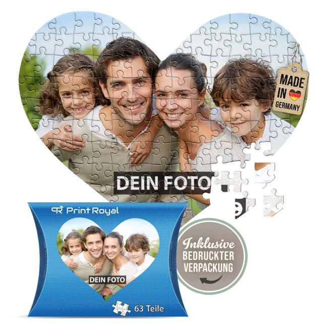 Fotopuzzle - 63 (Herzform) Teile inkl. bedrucktem Karton