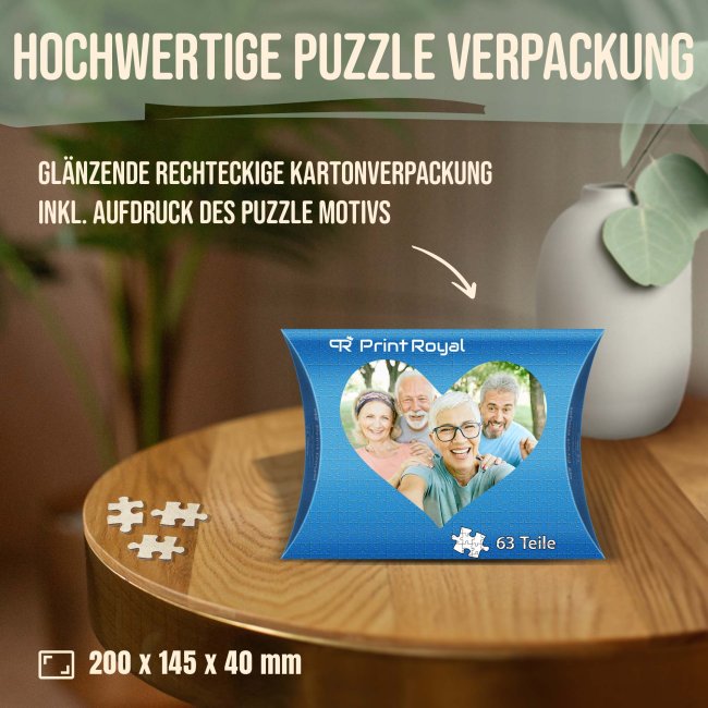 Fotopuzzle - 63 (Herzform) Teile inkl. bedrucktem Karton