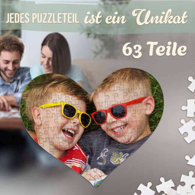 Fotopuzzle - 63 (Herzform) Teile inkl. bedrucktem Karton