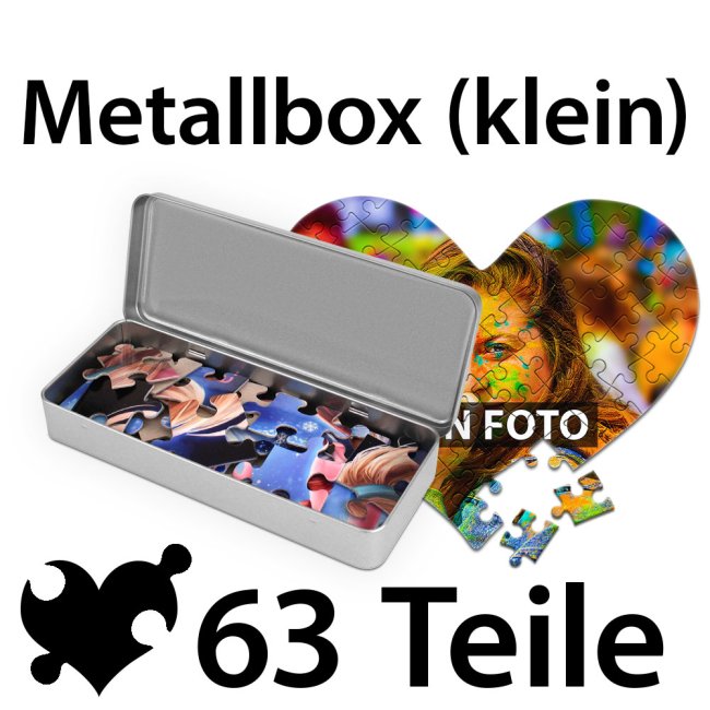 Fotopuzzle - 63 (Herzform) Teile inkl. bedruckter Metalldose