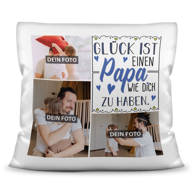 Kissen f&uuml;r Papa - Fotocollage mit drei Fotos zum selbst Gestalten - inkl. F&uuml;llung