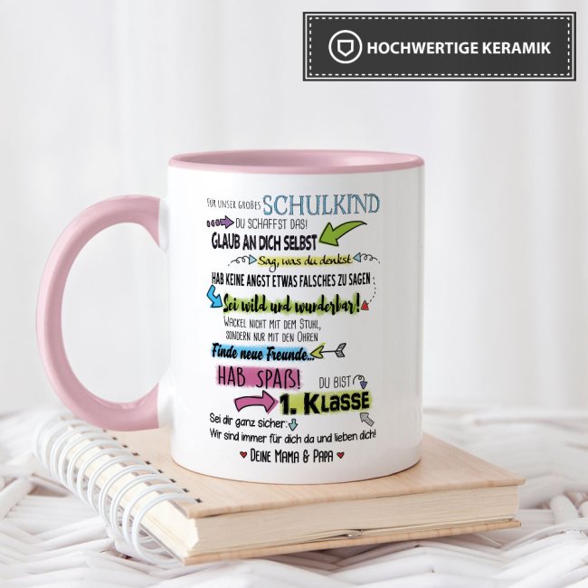 Tasse zur Einschulung f&uuml;r Kinder mit Spruch - F&uuml;r unser gro&szlig;es Schulkind