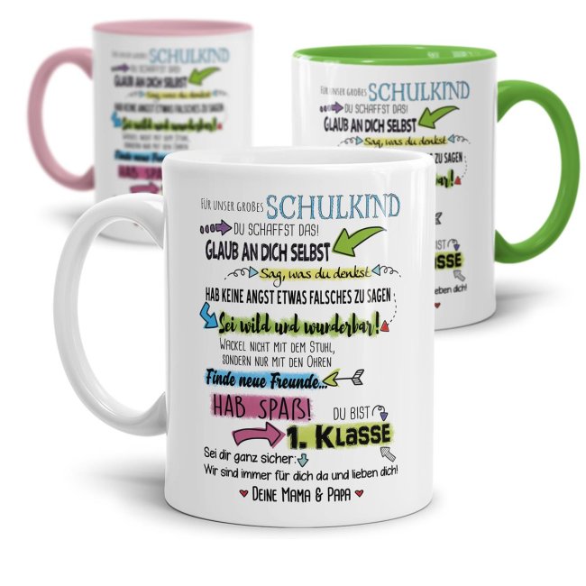 Tasse zur Einschulung f&uuml;r Kinder mit Spruch - F&uuml;r unser gro&szlig;es Schulkind