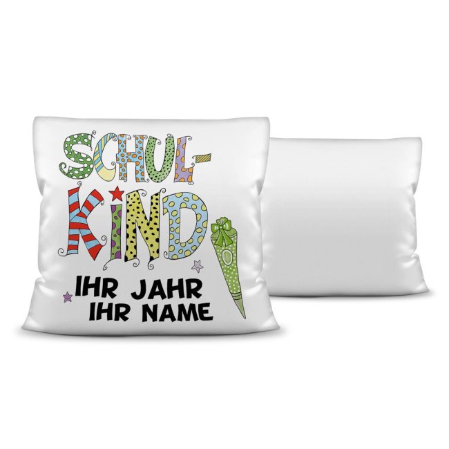 Geschenk-Set - Schulkind Junge - Ihr Wunschname und Jahr - Tasse &amp; Kissen Weiss