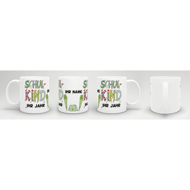 Geschenk-Set - Schulkind Junge - Ihr Wunschname und Jahr - Tasse &amp; Kissen Weiss