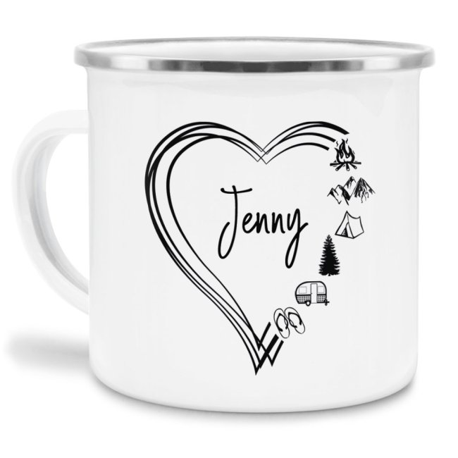Emaille Tasse Camping personalisiert mit Name