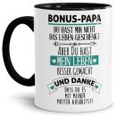 Tasse mit Spruch - Danke Bonus Papa - Innen &amp; Henkel...