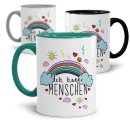 Tasse mit Regenbogen und Spruch - Ich hasse Menschen...