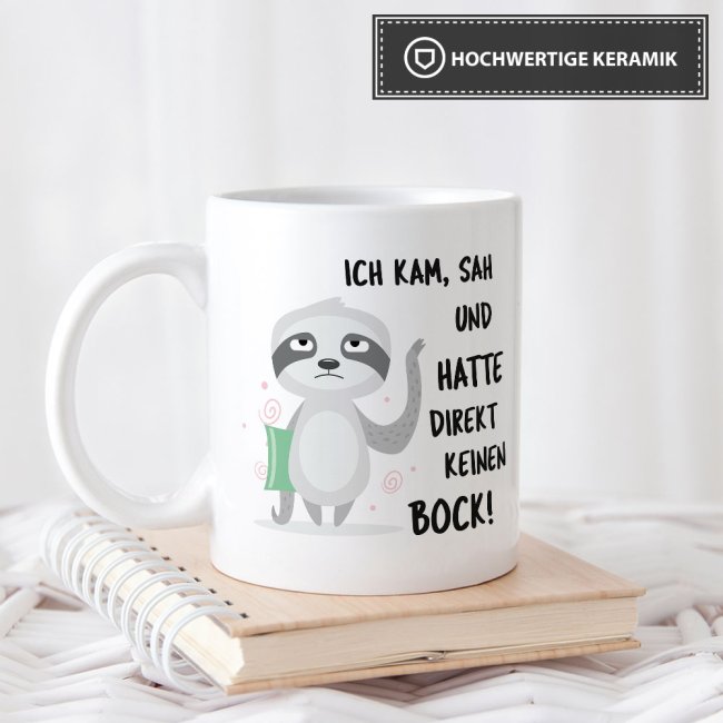 Faultier Tasse mit Spruch - Kein Bock -verschiedene Farben-