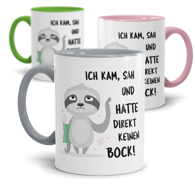 Faultier Tasse mit Spruch - Kein Bock -verschiedene Farben-