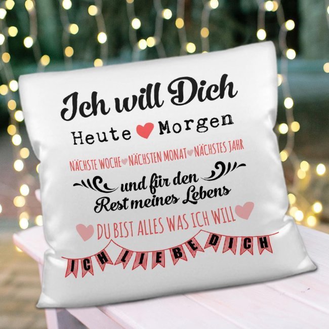 Kissen mit Spruch - Liebeserkl&auml;rung - in Rot - Kissen Polyester - Wei&szlig;