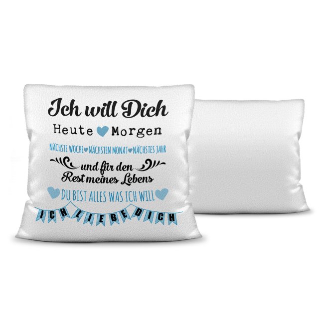 Kissen mit Spruch - Liebeserkl&auml;rung - in Blau - Kissen Polyester - Wei&szlig; flauschig