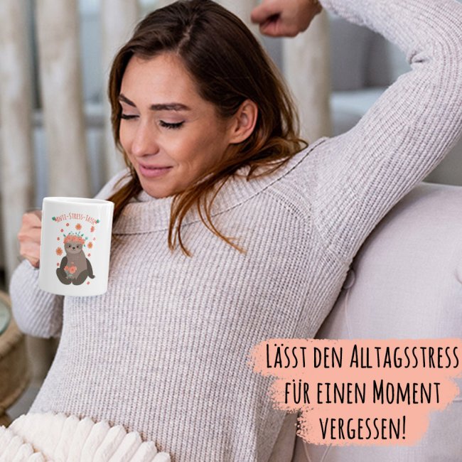 S&uuml;&szlig;e Anti Stress Tasse - Faultier -  Innen &amp; Henkel Schwarz