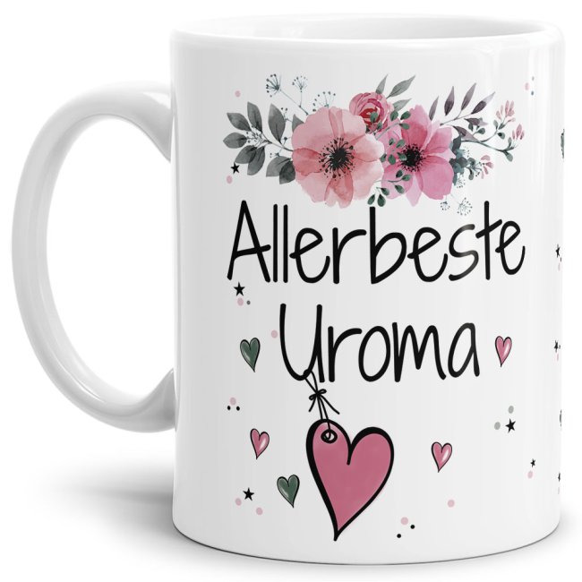 Tasse mit sch&ouml;nem Blumenmotiv - Allerbeste Uroma - Wei&szlig;