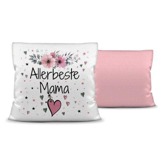 Kissen inkl. Kissenf&uuml;llung mit Spruch - Allerbeste Mama - Farbkissen R&uuml;ckseite Rosa