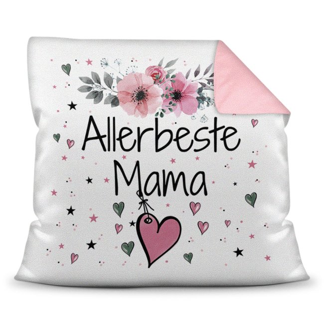 Kissen inkl. Kissenf&uuml;llung mit Spruch - Allerbeste Mama - Farbkissen R&uuml;ckseite Rosa