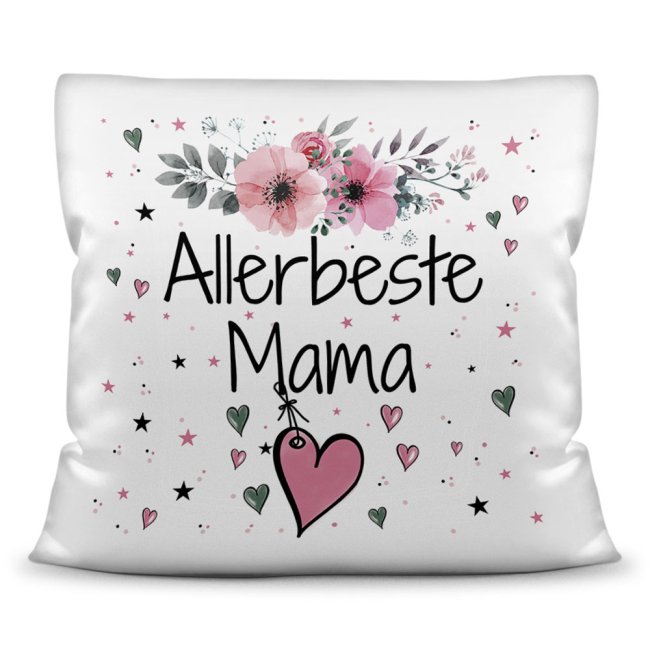 Kissen inkl. Kissenf&uuml;llung mit Spruch - Allerbeste Mama - Kissen Polyester - Wei&szlig;