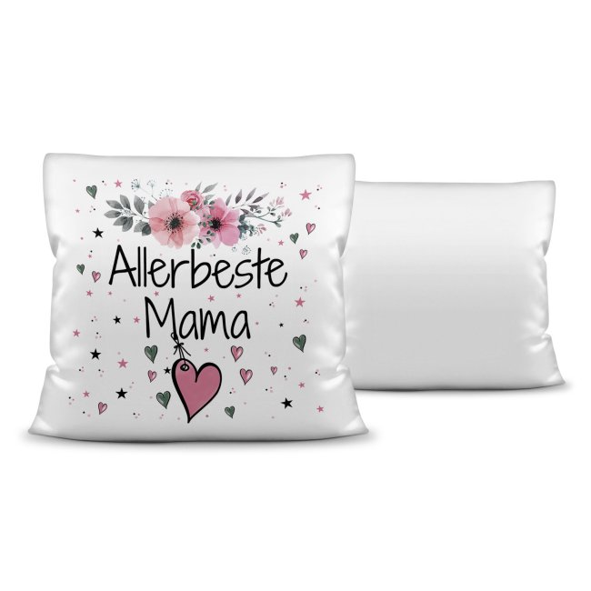 Kissen inkl. Kissenf&uuml;llung mit Spruch - Allerbeste Mama - Kissen Polyester - Wei&szlig;