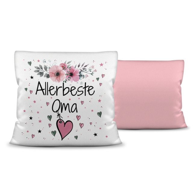 Kissen inkl. Kissenf&uuml;llung mit Spruch - Allerbeste Oma - Farbkissen R&uuml;ckseite Rosa