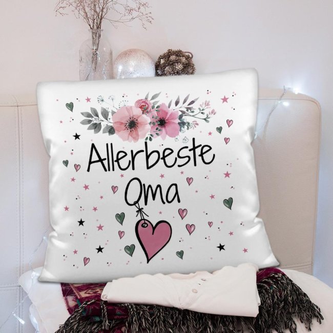 Kissen inkl. Kissenf&uuml;llung mit Spruch - Allerbeste Oma - Kissen Polyester - Wei&szlig;