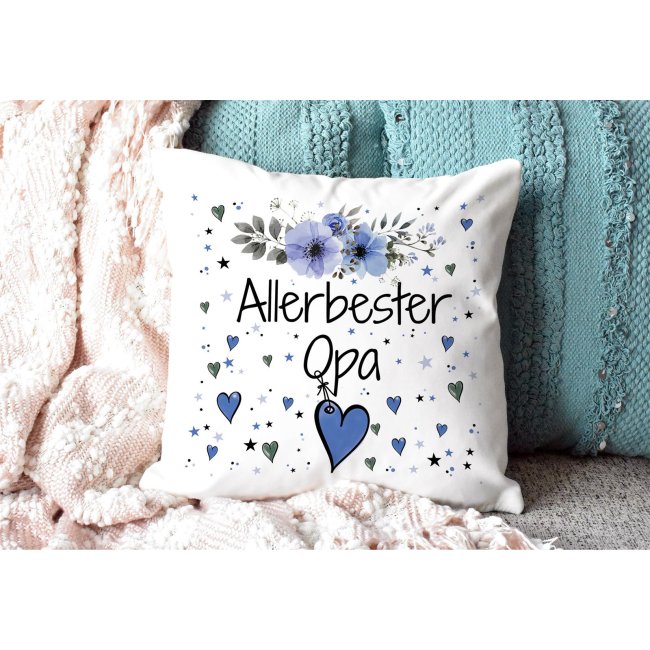 Kissen inkl. Kissenf&uuml;llung mit Spruch - Allerbester Opa - Kissen Polyester - Wei&szlig;