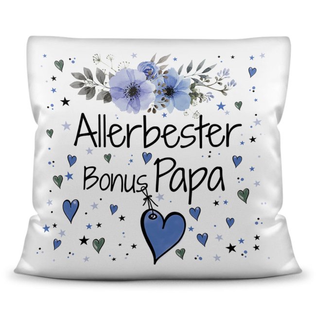 Kissen inkl. Kissenf&uuml;llung mit Spruch - Allerbester Bonus Papa - Kissen Polyester - Wei&szlig;