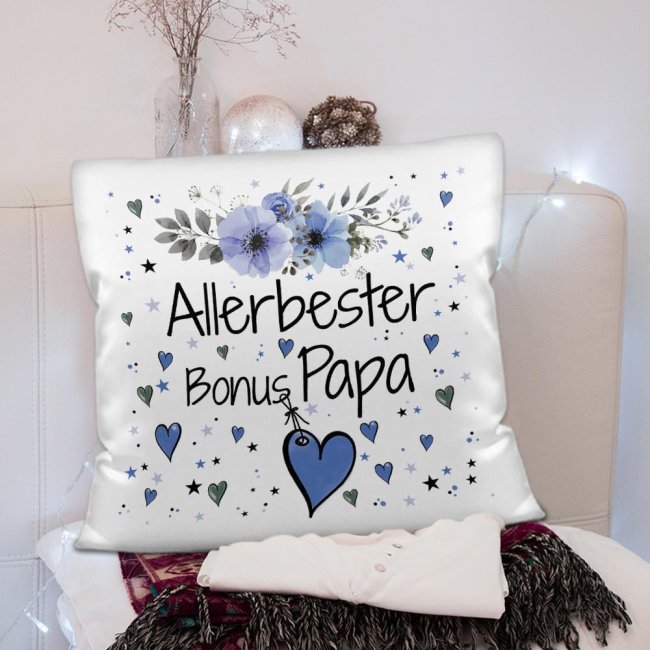 Kissen inkl. Kissenf&uuml;llung mit Spruch - Allerbester Bonus Papa - Kissen Polyester - Wei&szlig;