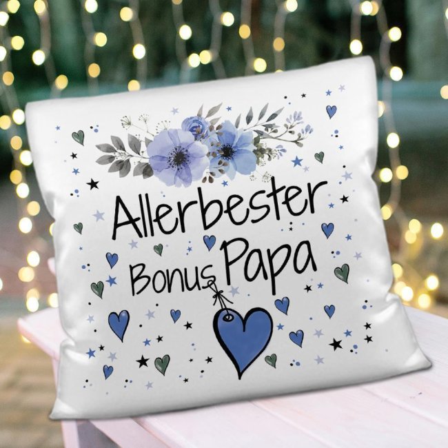 Kissen inkl. Kissenf&uuml;llung mit Spruch - Allerbester Bonus Papa - Kissen Polyester - Wei&szlig;